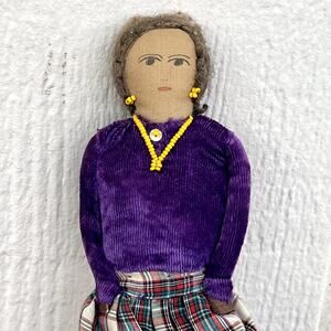 Handmade Native America Navajo Cloth Doll American Folk Art Bead Jewelry 9.5"